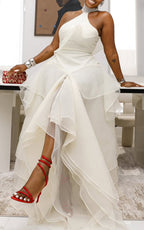 Women Neck Hanging Patchwork Mesh Elegant Temperament Dress