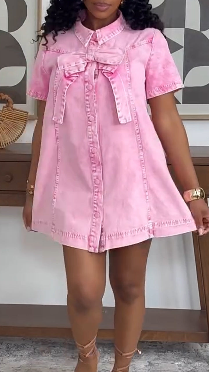 Women Collar Patchwork Solid Color Casual Dress