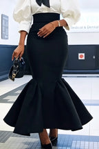 Women's Elegant Puff Sleeve Shirts & High Waist Fishtail Skirt