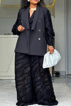 Women Formal V-neck Sleeveless Textured Jumpsuit or Lapel Patchwork Jacket