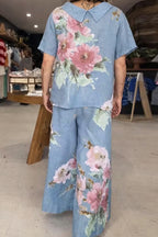 Women's Casual Printed T Shirt Top Or Wide Leg Pants