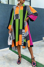 Women's African Ankara Print Patchwork Oversized Shirt Dress