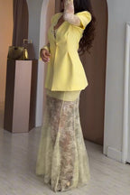 Women V-neck Patchwork Lace Blazer + Half Skirt Elegant Temperament Formal Suit