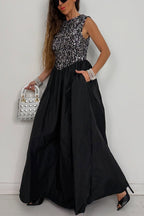 Women's Formal Evening Gown with Sparkly Sequin Top and Full Skirt