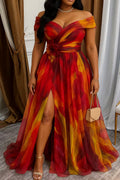 Women's Colorful Off Shoulder Long Party Dress