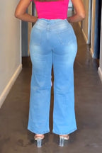 Women Spliced Three-dimensional Flower Scratch Casual Jeans