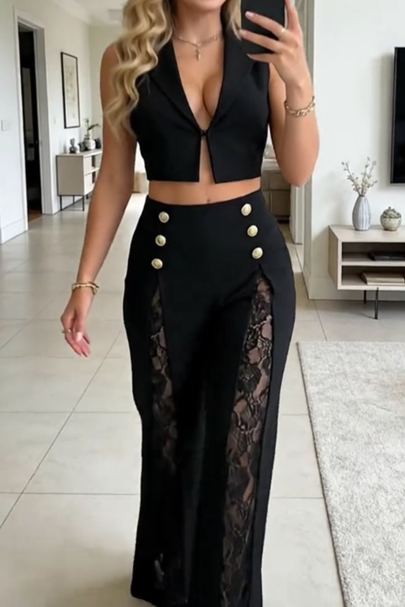 Women's Sleeveless Button Front Commuter Vest Top Or Wide Leg Pants