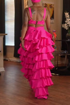 Women's Strappy Party Top Or Multi Tiered Ruffle Wide Leg Trousers