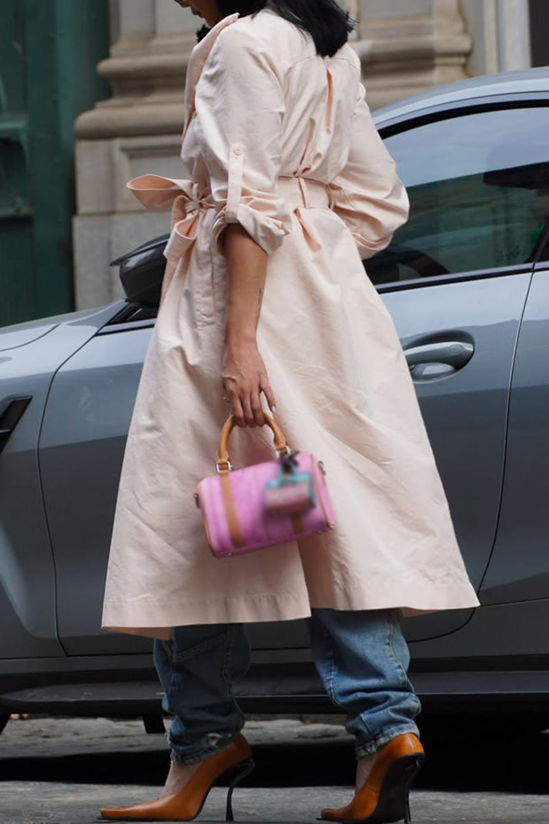 Women Asymmetrical Solid Color Trench Coat or Patchwork Washed Casual Jeans