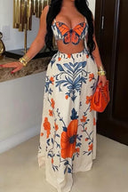 Women's Butterfly Print Vacation Cami Top Or Printed Long Skirt