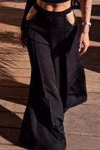 Women's Black Halter Choker Crop Tank Cutout Rhinestone Chain Wide Leg Pants