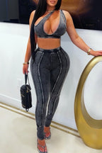 Women's Washed Ribbed Cutout Crop Top Or High Waist Bodycon Leggings