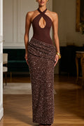Women Neck Hanging Patchwork Sequin Elegant Temperament Dress