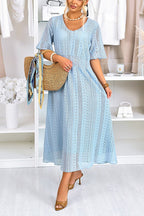 Women's Casual Crewneck Lace Cutout Maxi Dress