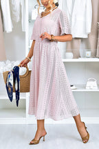 Women's Casual Crewneck Lace Cutout Maxi Dress