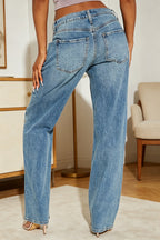 Women Low Waist Washed Water Spliced Star Pattern Casual Jeans