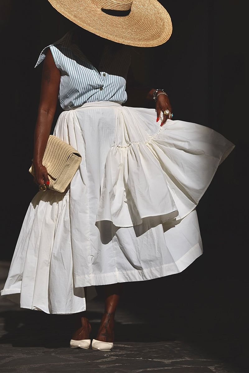 Women's Casual Stripe Vest or Asymmetric Pleated Hem Skirt
