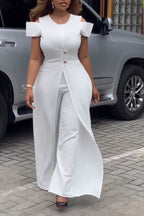 Women Round Neck Patchwork Elegant Temperament Jumpsuit