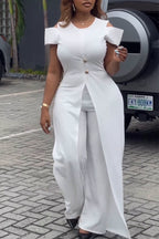 Women Round Neck Patchwork Elegant Temperament Jumpsuit