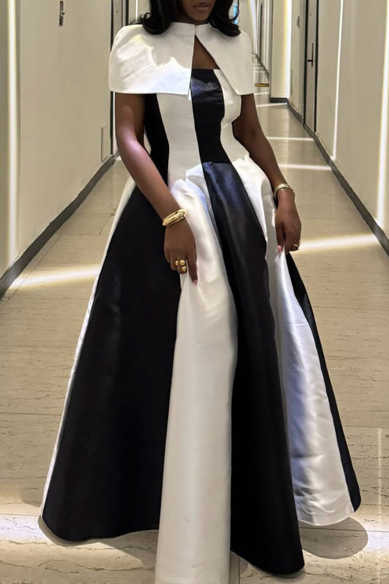 Women's Elegant Party Color Block Two Piece Maxi Dress