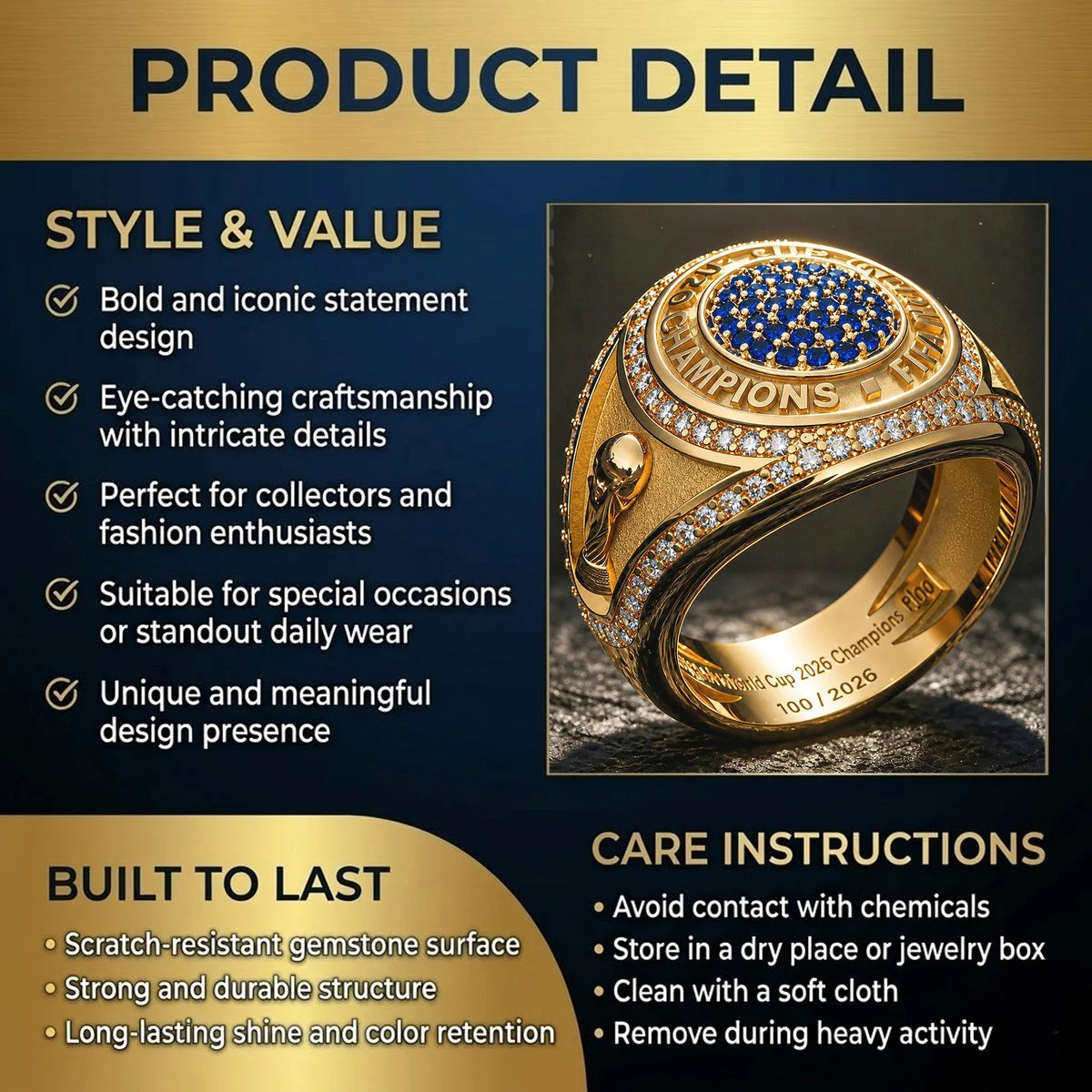🏆⚽🔥 Crafted from copper alloy, the first-ever commemorative World Cup championship ring, featuring exquisite craftsmanship—a must-have collectible for soccer fans