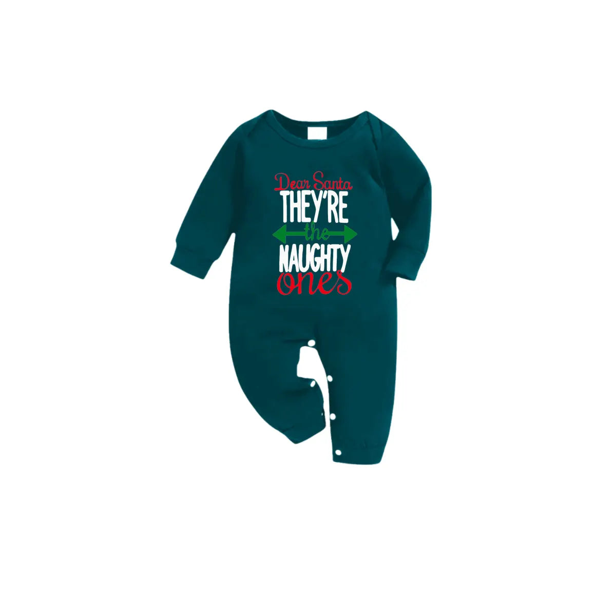 Christmas Family Matching Pajamas-Dark Green&Deer Patterned Pjs Set with “Dear Santa They Are The Naughty Ones” Letter Print
