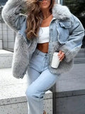 Womens Fur Collar Splicing Temperament Casual Coat
