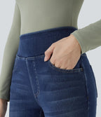 2026🔥FlexTM High Waisted Multiple Pockets Washed Stretchy Knit Casual Bootcut Jeans