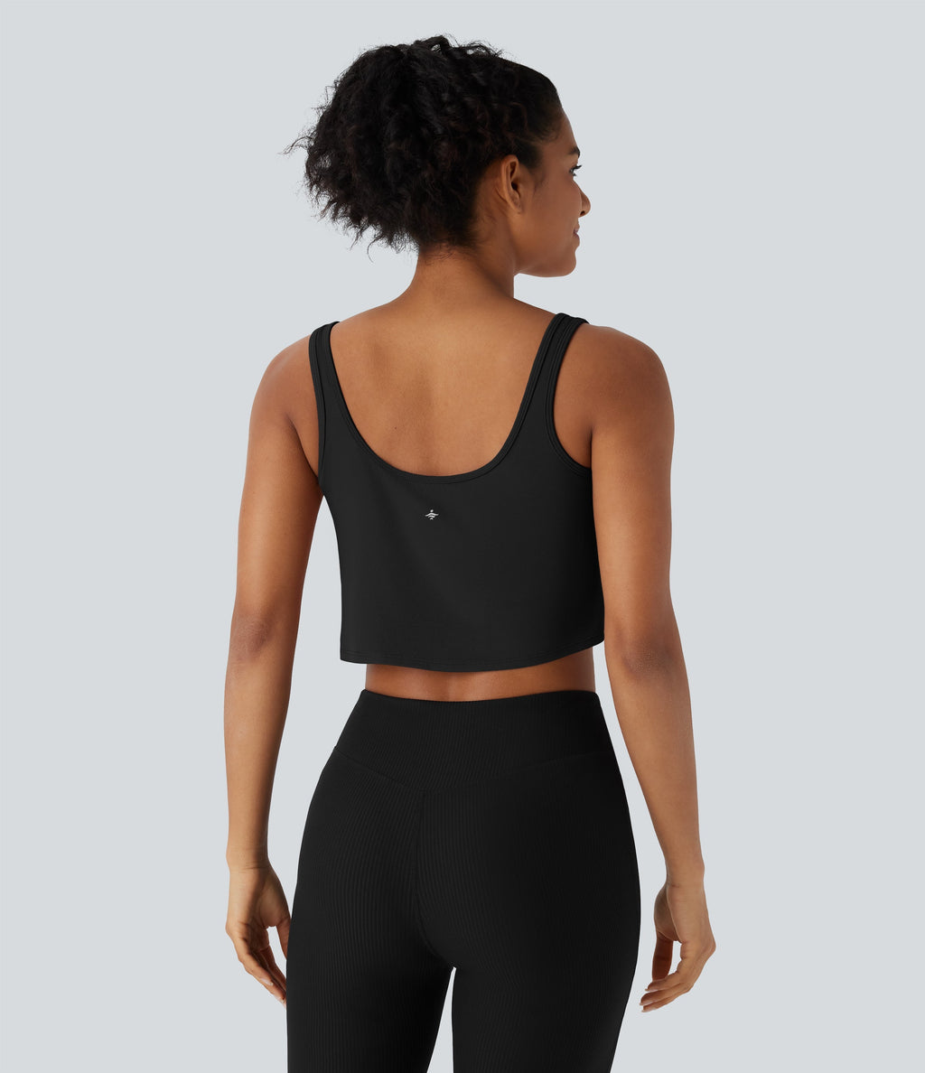 U Neck Draped Cropped Yoga Tank Top