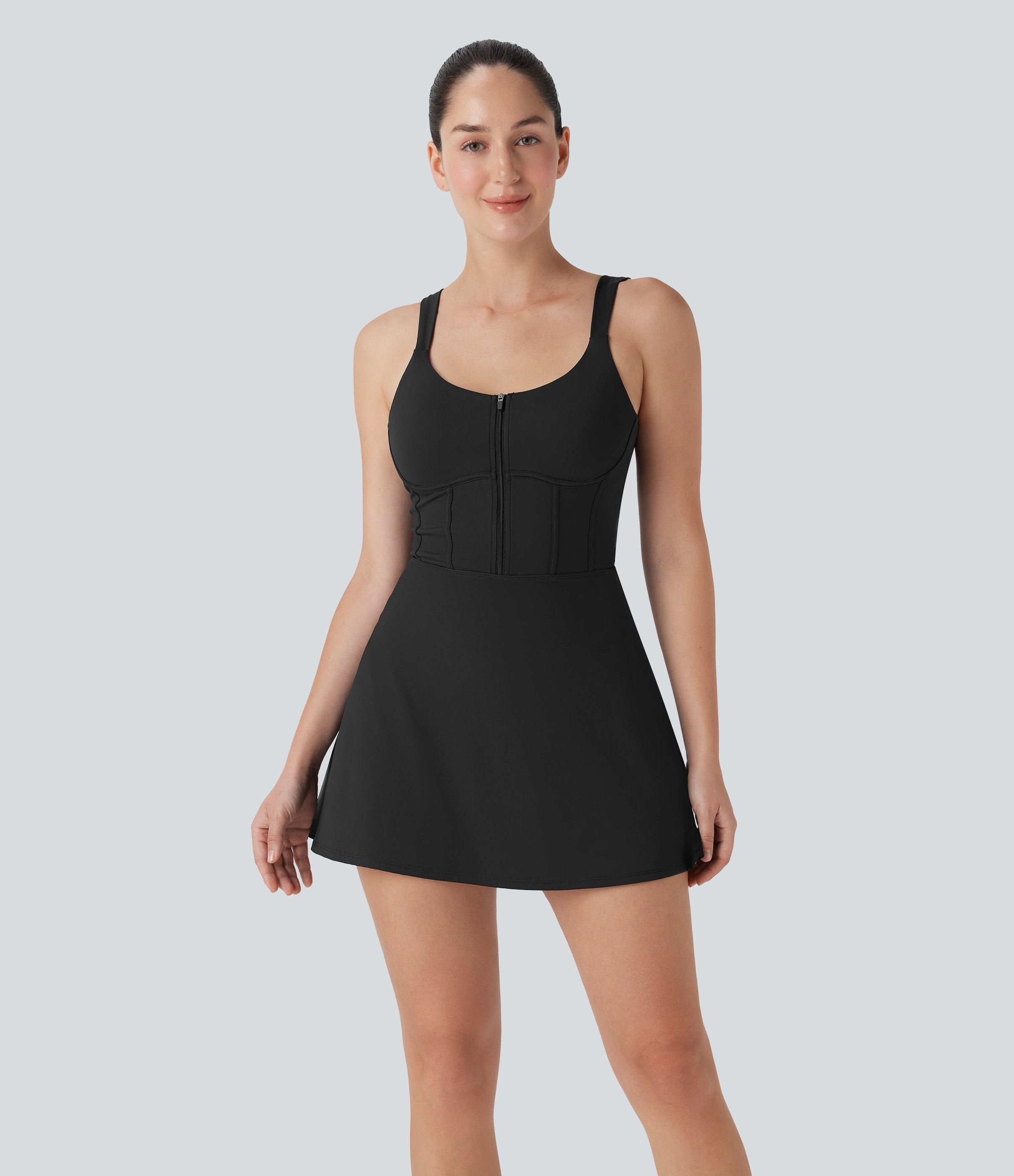 SoftlyZeroTM QuickDry Zip Corset 2-in-1 Mini Dance Active Dress with Pockets-Easy Peezy Edition
