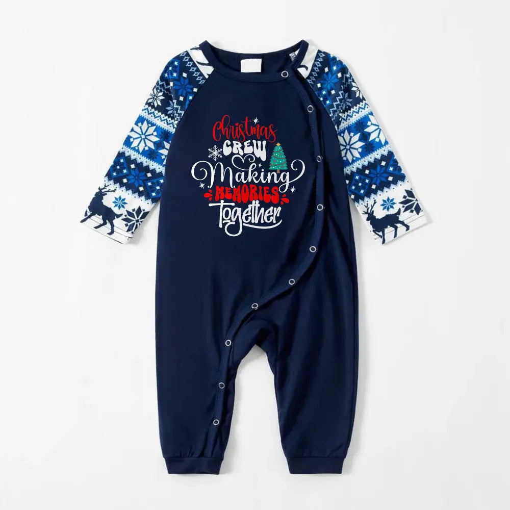 Joyful Blue Christmas Pajamas Set With Family Slogan Designs