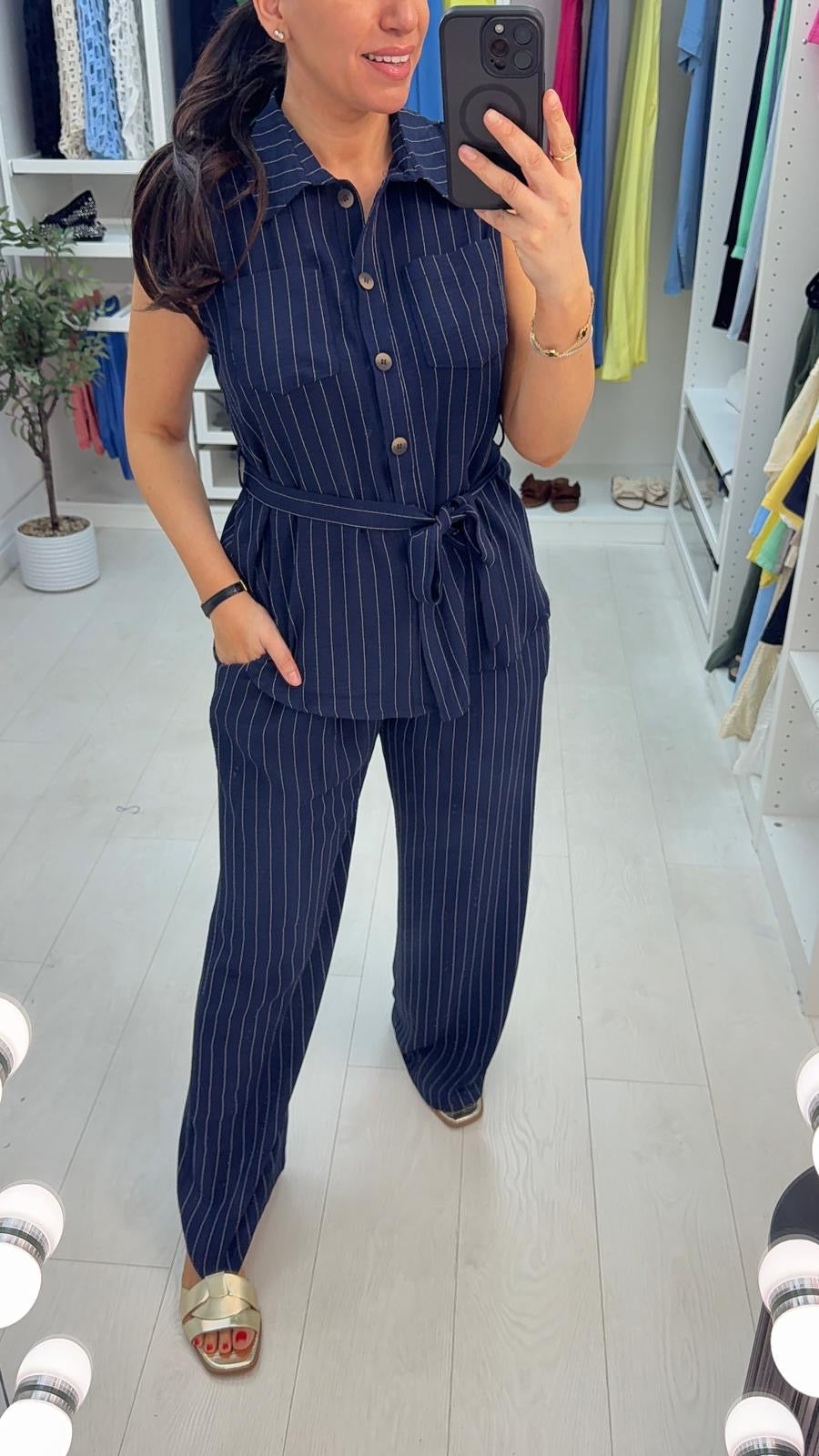 Cora Striped Tie Waist Top Co-Ord Set