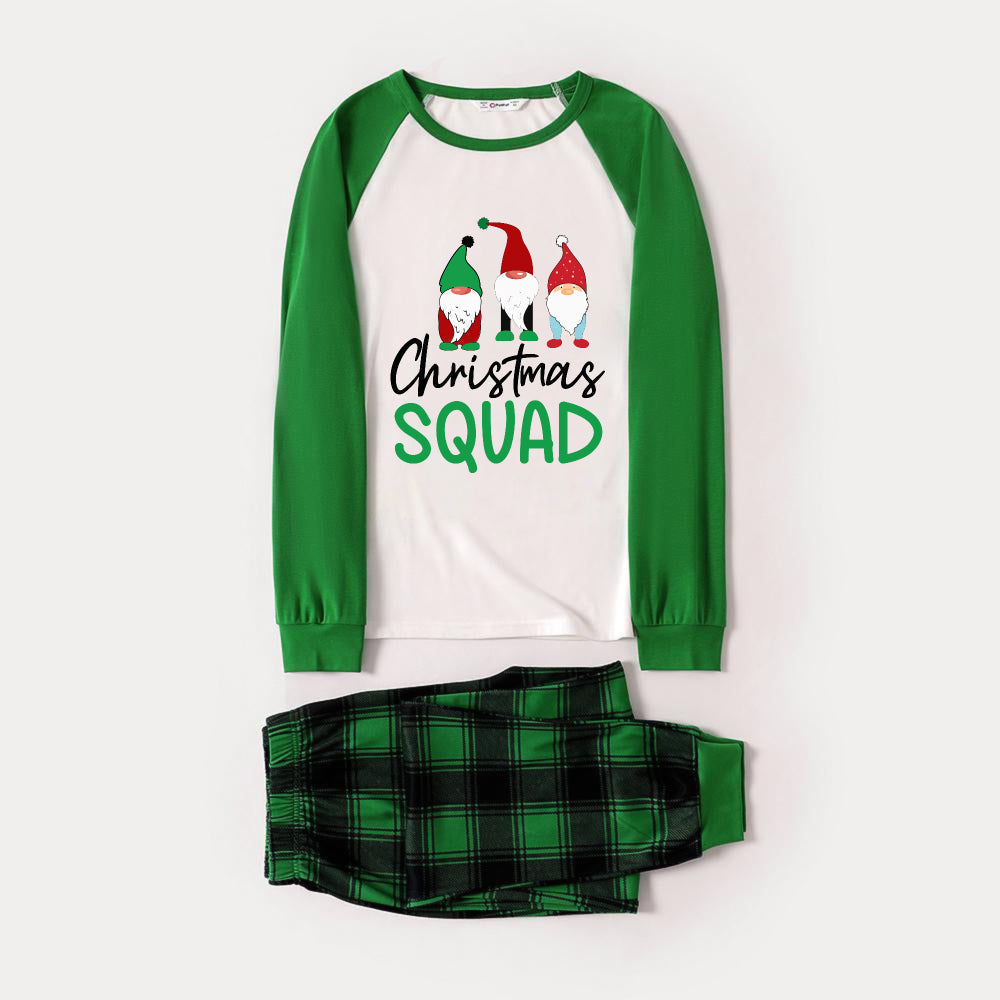 Green Raglan Top Green Plaid Christmas Pajamas Set With Gnomes and  “Christmas SQUAD” Print