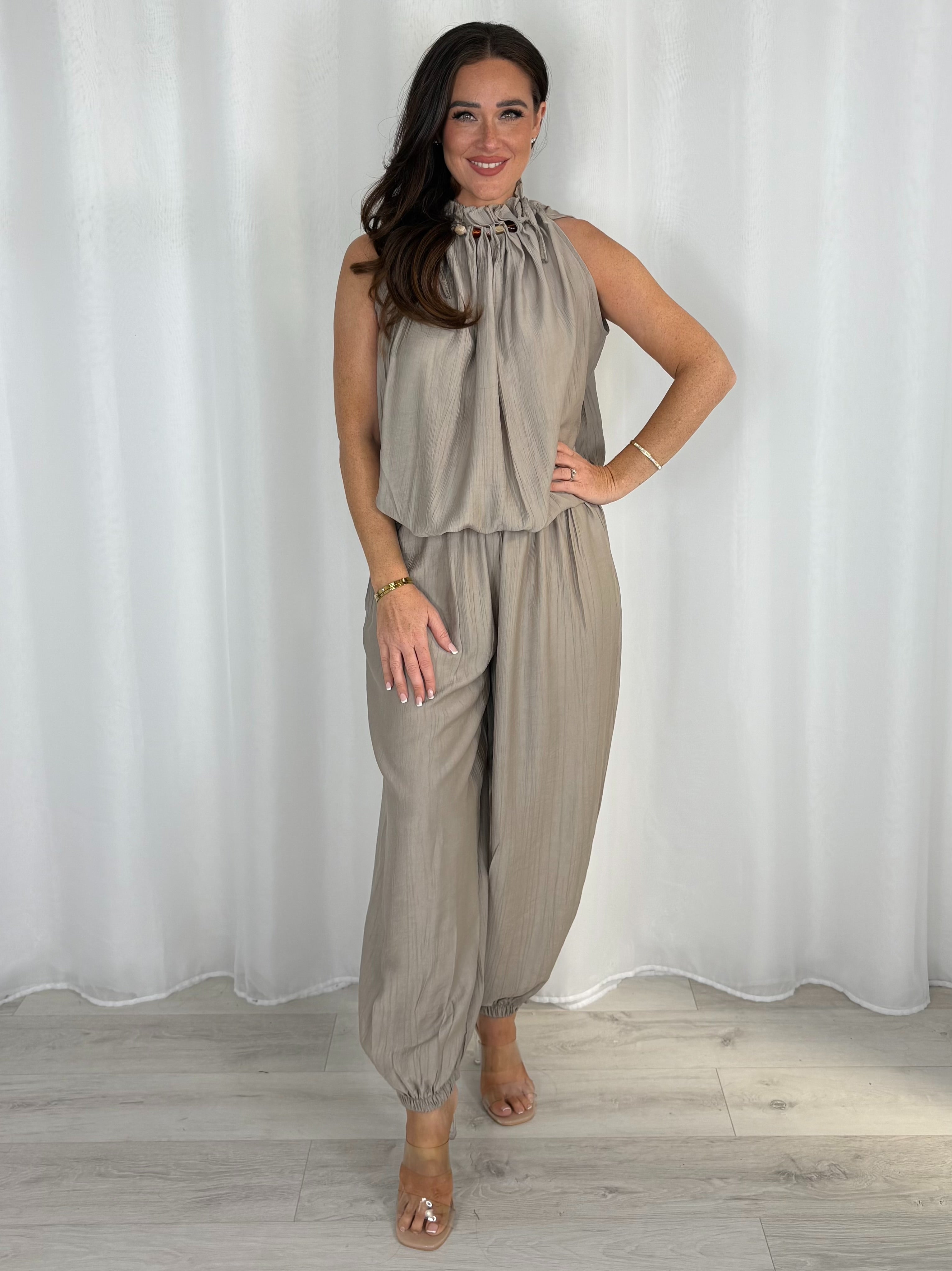 Harem Trouser And Balloon Top With Stone Detail Co-Ord (4 Colours)