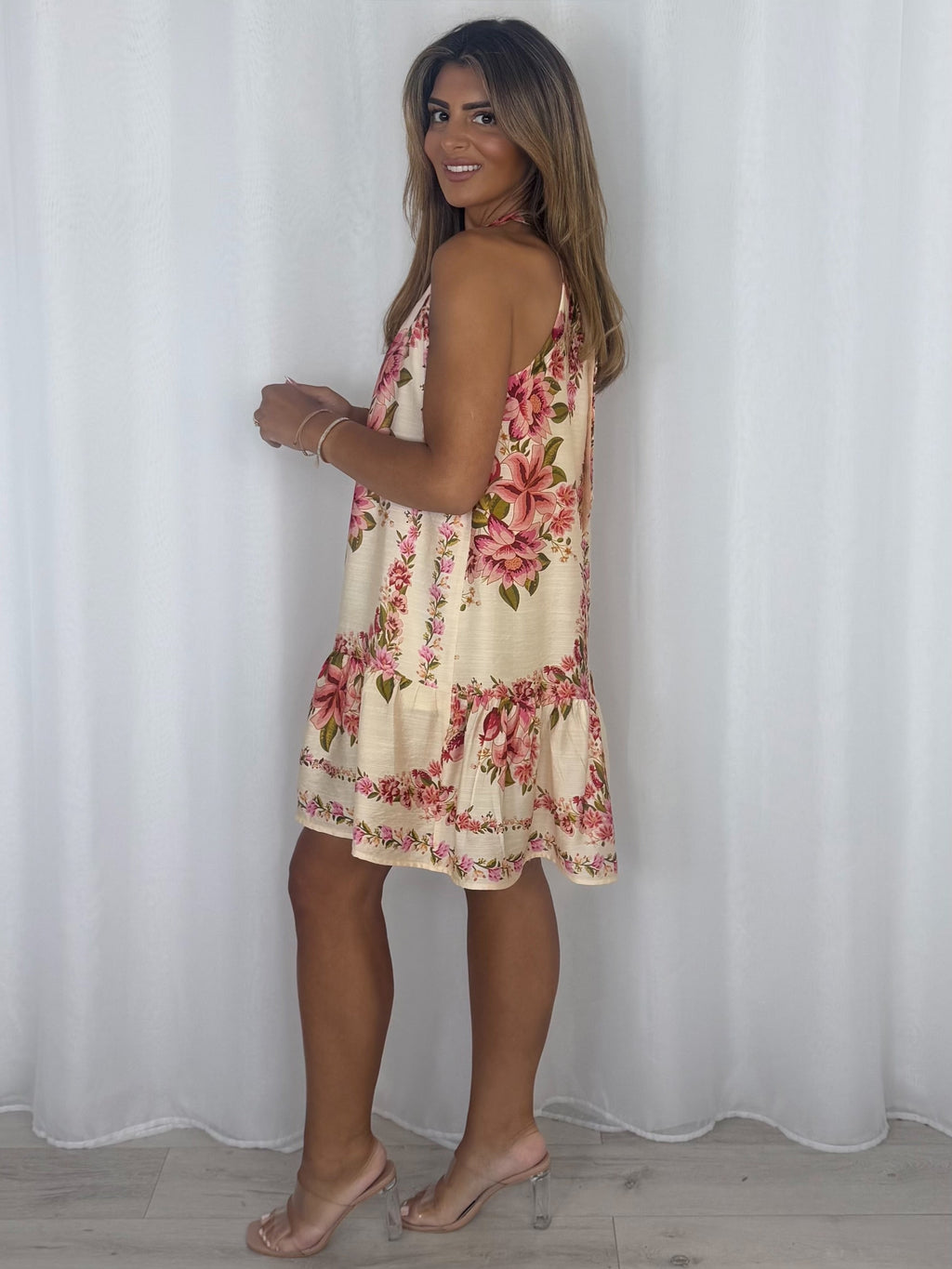 Rose Halter Neck Swing Dress