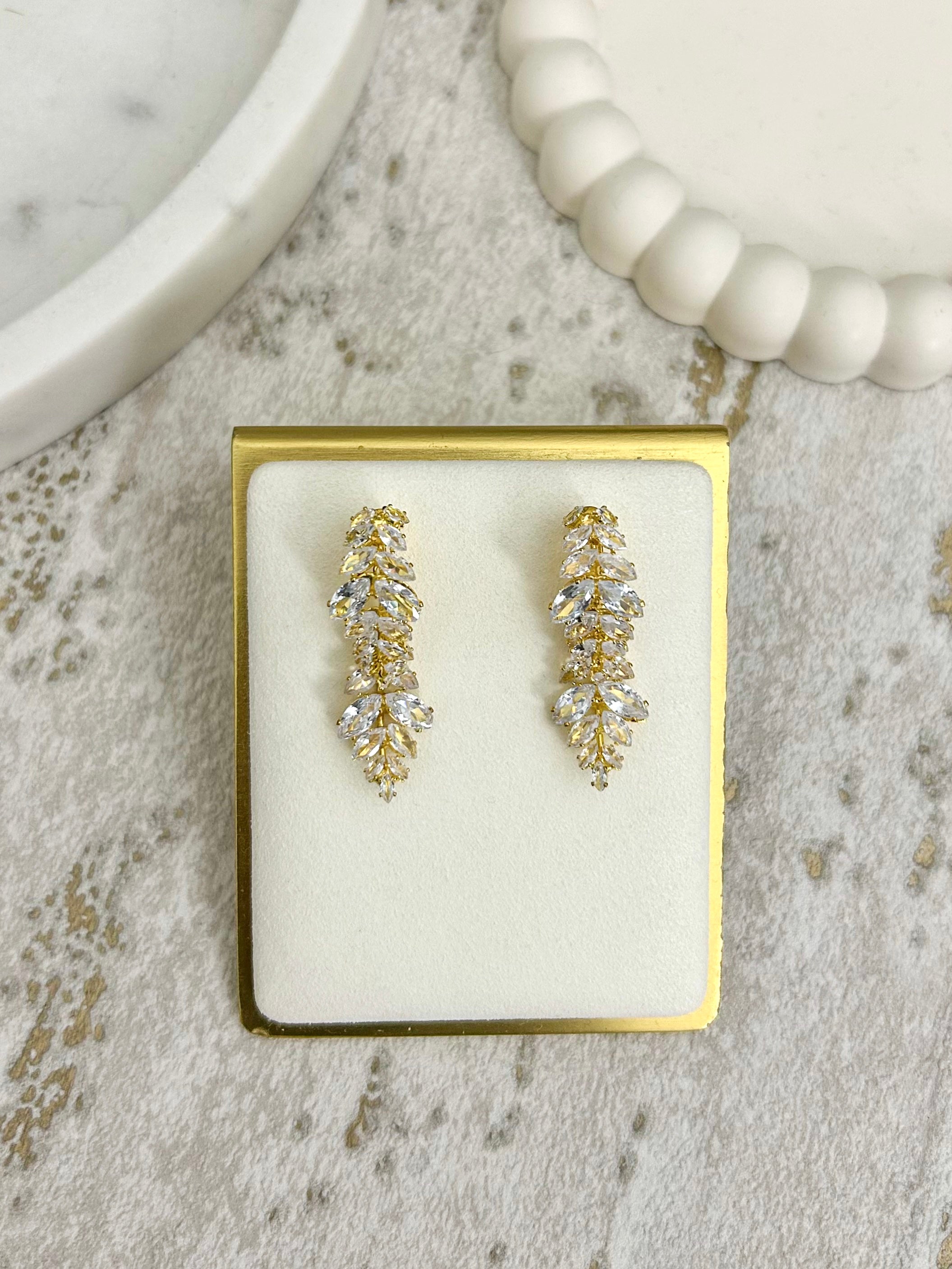 Double Back Diamante Leaf Cluster Earrings (2 Colours)