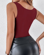 U-Neck Sleeveless Tank Seamless Skinny Layering Top with Built-In Bra