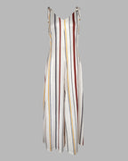 Striped V Neck Sleeveless Zipper Back Overalls Casual Shoulder Tied Wide Leg Jumpsuit With Pockets