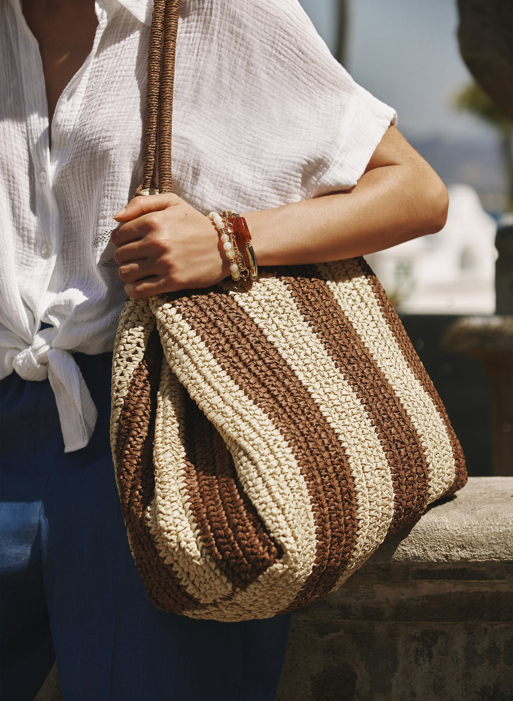 Striped Straw Tote