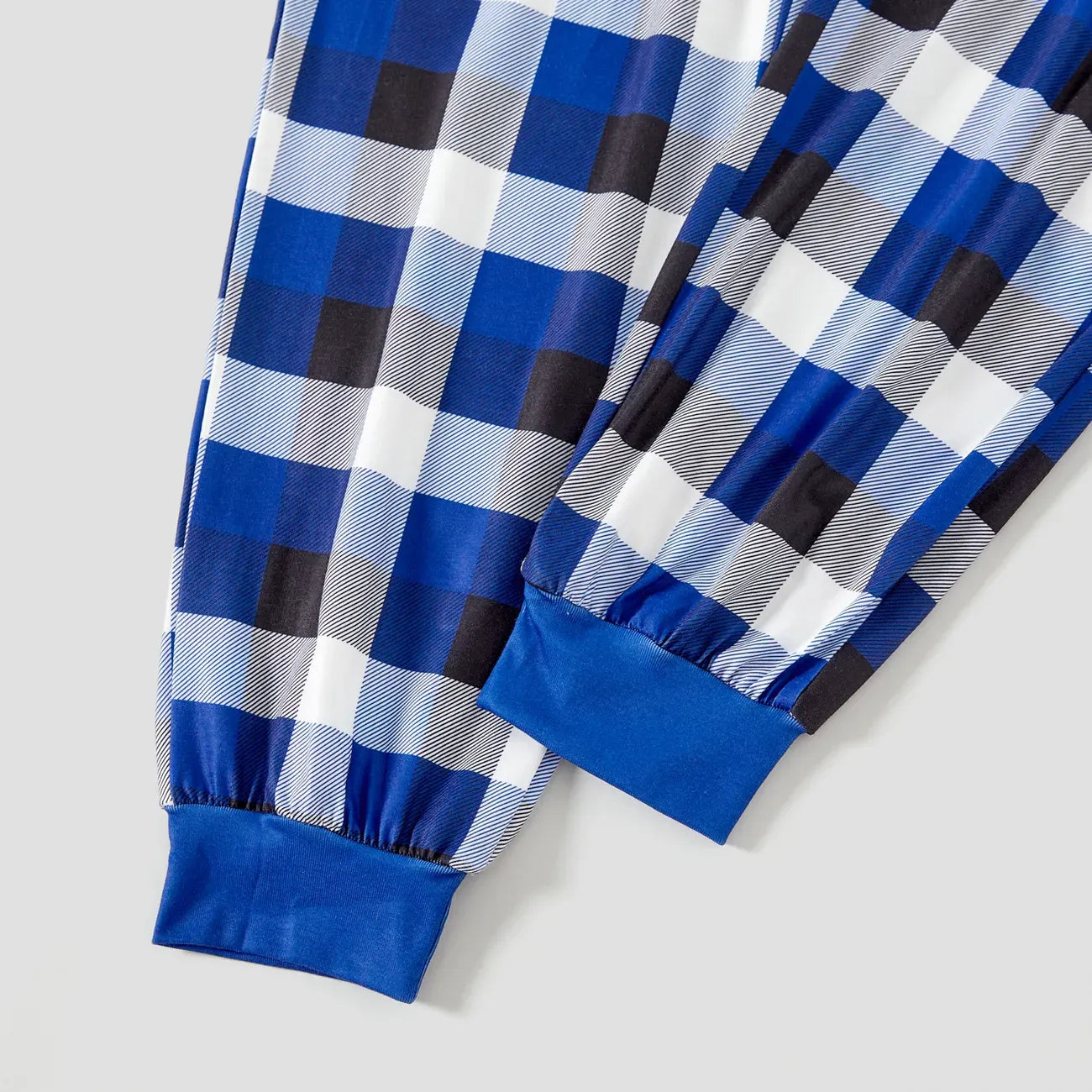 Couple Blue Plaid Pajamas Set with Snowman & Christmas Tree Print