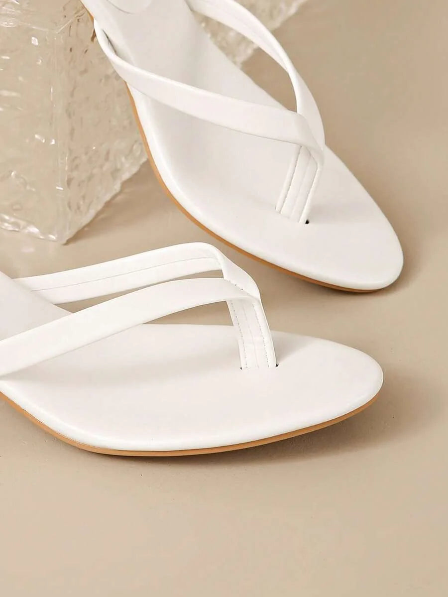 Square Toe Wide Foot Thong Sandals With Thin Heel, Versatile Outdoor Wear Thin Heel Thong Flip Flops For Women, Chic & Elegant