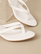 Square Toe Wide Foot Thong Sandals With Thin Heel, Versatile Outdoor Wear Thin Heel Thong Flip Flops For Women, Chic & Elegant
