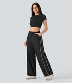 Mid Rise Wide Leg Cool Touch Casual Pants with Pockets