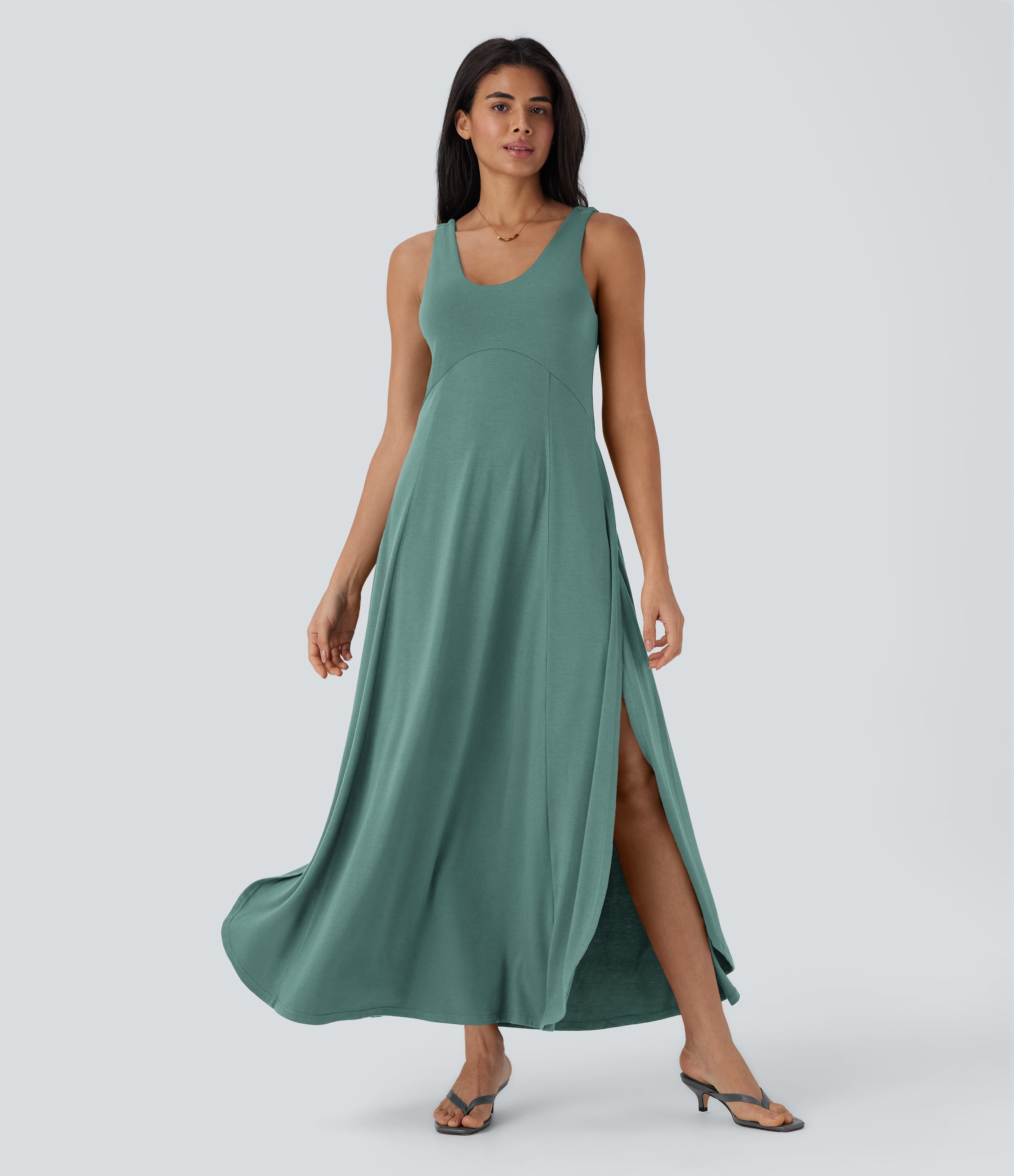 U Neck Flowy Maxi Casual Tank Dress