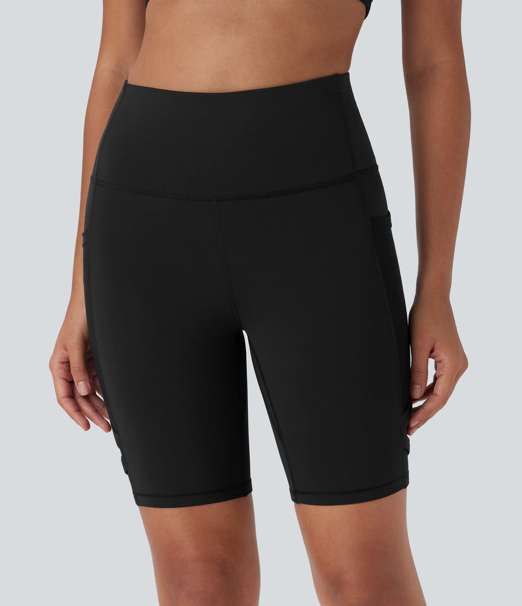 SpeedWaveTM High Waisted Contrast Mesh Quick Dry Yoga Biker Shorts 7'' with Pockets