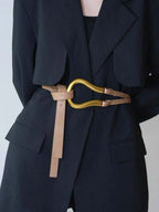 Women's Versatile Wide Waist Belt With Large Horseshoe Buckle Decor, Leather Belt For Skirts