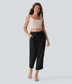 Mid Rise Drawstring Casual Tapered Pants with Pockets