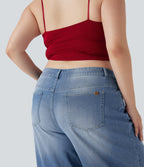 Plus Size FlexTM Low Rise Wide Leg Washed Casual Jeans with Pockets
