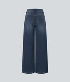 FlexTM Asymmetric Low Rise Zipper Pockets Baggy Wide Leg Washed Casual Jeans
