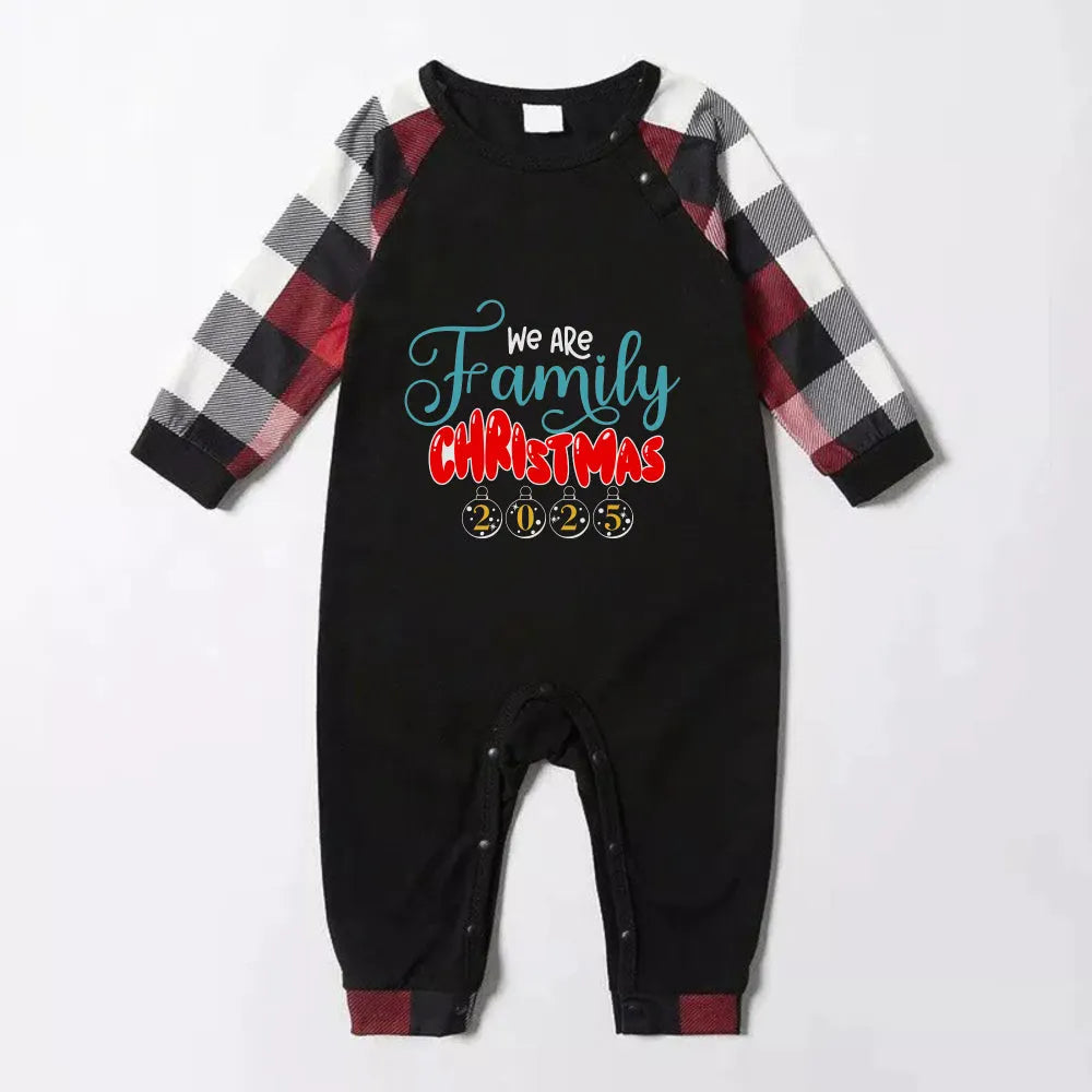 Christmas Family Matching Pajamas-Red and Gray Plaid Pjs set with "We Are Family Christmas" Print